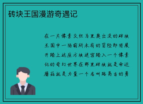 砖块王国漫游奇遇记